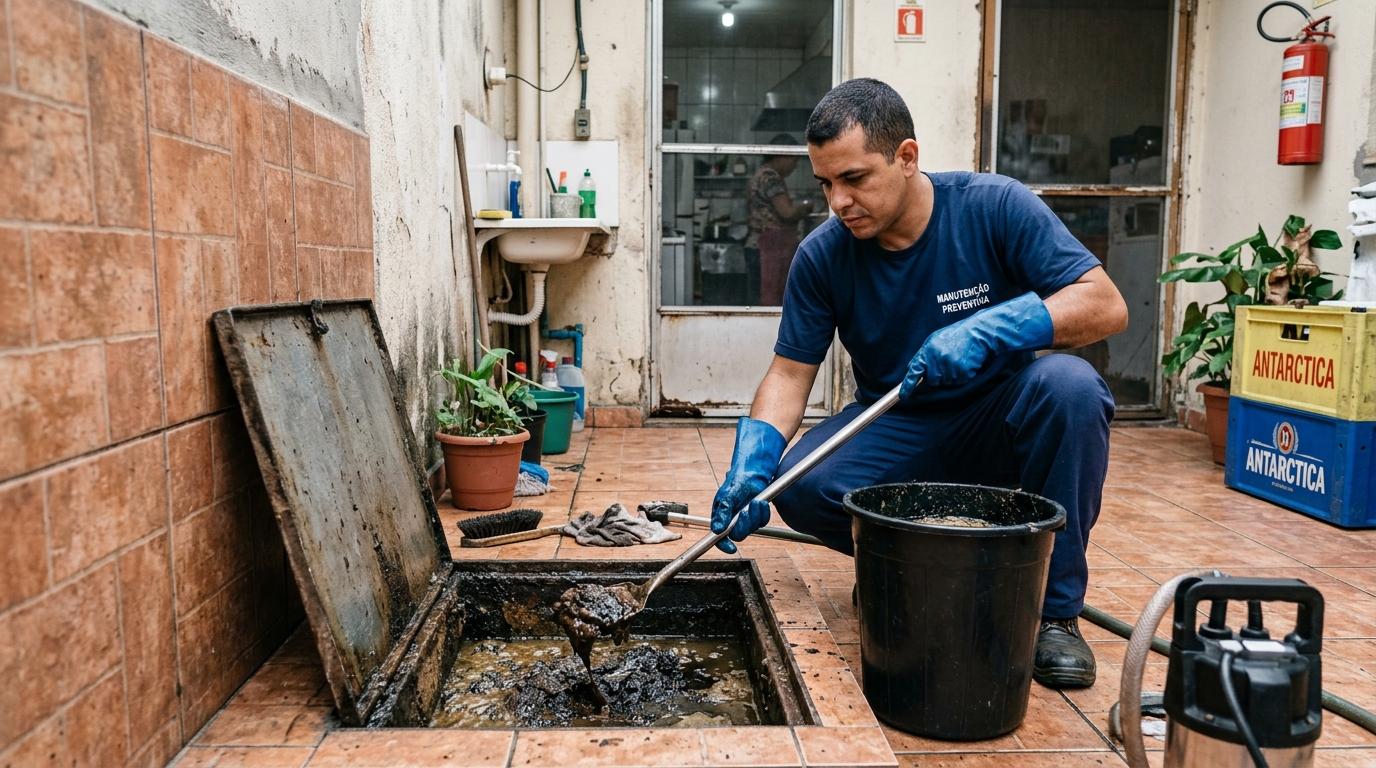 Equipe de limpeza de caixa de gordura em Brasília-DF